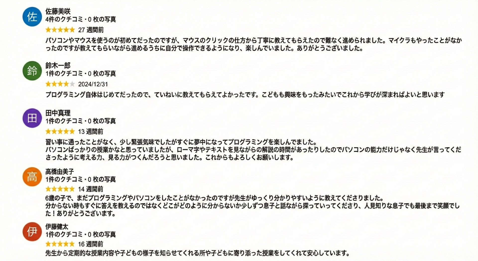 Googleマップの実際の口コミ。高評価を多数いただいています