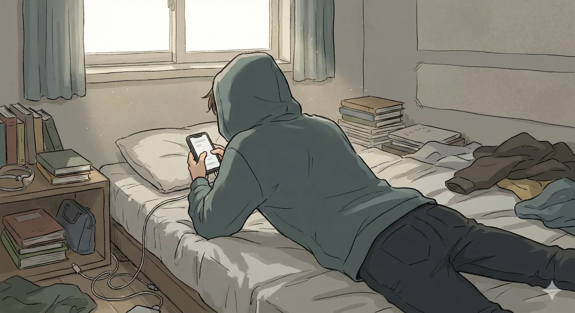 スマホをただ見ている青年