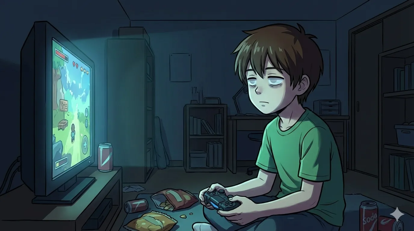 ぼーっと画面を眺める子ども。「受動的な消費」