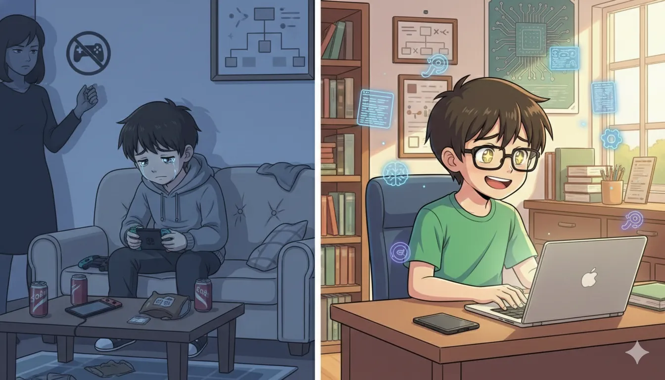 禁止と創造の対比イラスト